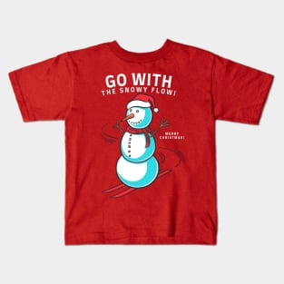 Go With the Snowy Flow This Christmas Skiing Snowman Kids T-Shirt